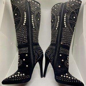 Black, Suede and Studded Kneehigh Dress Boots from Venus